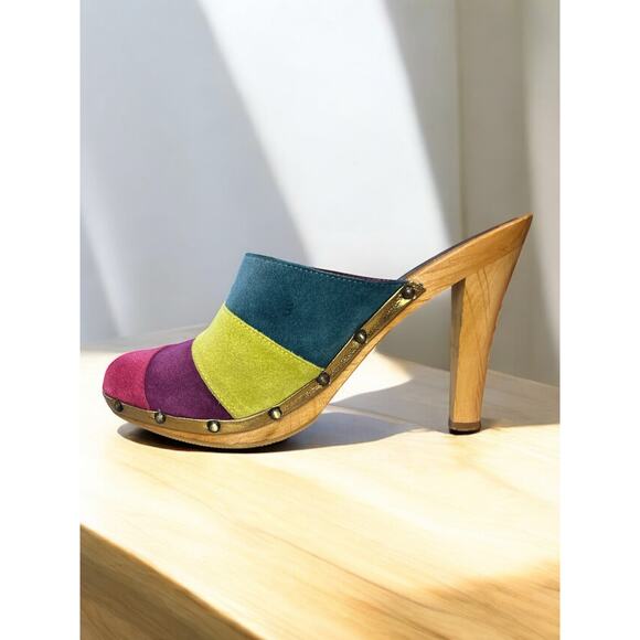 Y2K Coach P614 Katy Suede Striped Mule Size 8B - Picture 1 of 12